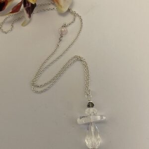 Angel skytsengel halskæde i sølv med krystal sten 50 cm