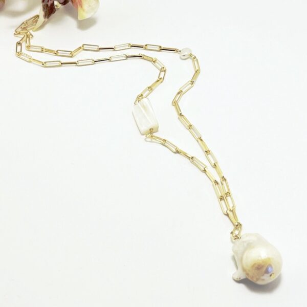 True Pearl halskedja i 18 karat guld förgyllt silver med barock stor pärla 80 cm