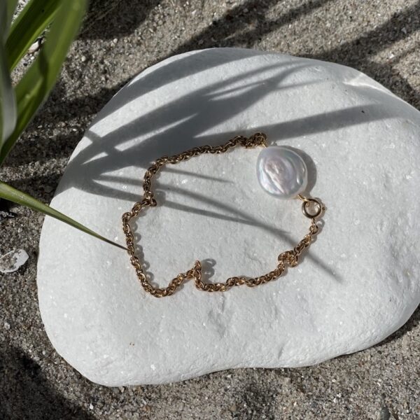 Max vristlänk brons äkta sötvatten odlad stor platt pärla – beställ din längd på webben 20-22-23-25-27-28-30cm
